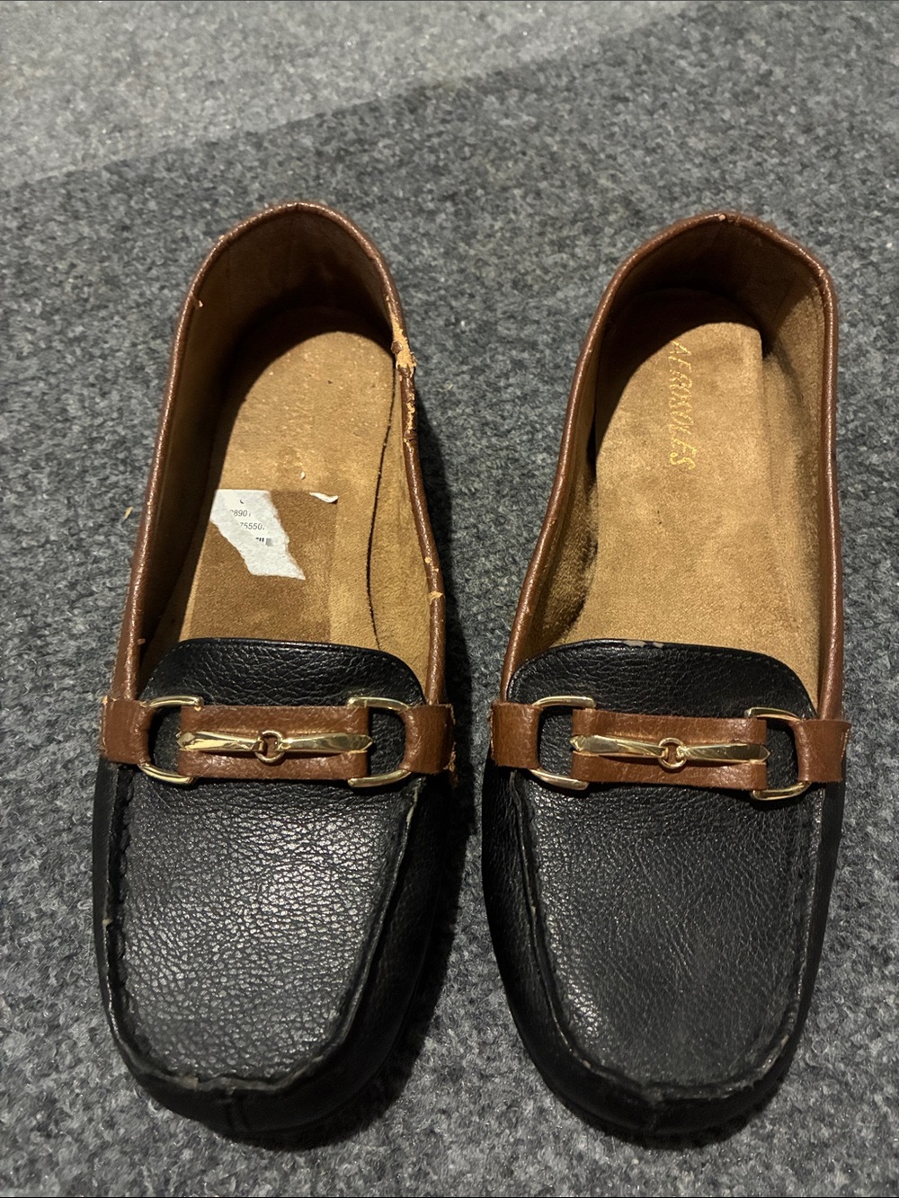 👠 Aerosoles Black and Brown Leather Moccasin Loafers